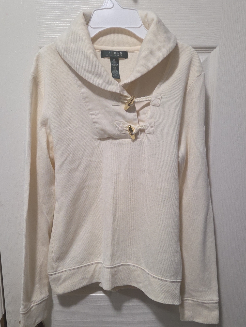 Lauren Ralph Lauren Cream Shawl Collar Toggle Sweatshirt